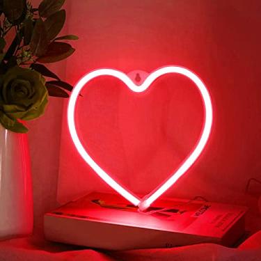 Imagem de HULIN Luz de coração neon LED sinais de néon, luz noturna em forma de coração, decoração de festa de casamento, decoração de parede, festa, acampamento, quarto de crianças, sala de estar, casa