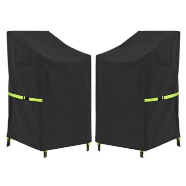 Imagem de Capa empilhável para cadeira de pátio, 600D, com encosto alto, à prova d'água e resistente, pacote com 2 capas de assento empilháveis para móveis de gramado para 4 a 6 cadeiras de jantar empilháveis