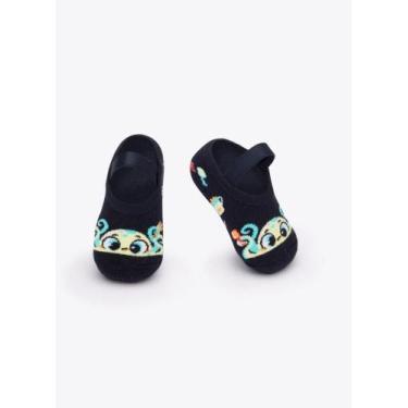 Imagem de Meia Sapatilha Puket com Antiderrapante Bebê Menino Polvo Azul Marinho