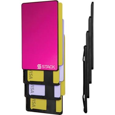 Imagem de Stack Carteira masculina – Carteira minimalista modular fina com bloqueio de RFID e bolso frontal para acesso instantâneo ao cartão, Dragonfruit Pink, Carteira minimalista fina