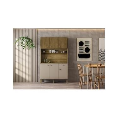 Imagem de Cozinha Compacta Kits Paraná Style 6 Portas 1 Gaveta Ripado Freijó Puxador Inox Pés Reguláveis