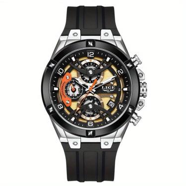 Imagem de Relógio Esportivo Masculino Com Cronógrafo Movimento Quartzo Resistente Até 3atm Preto Dourado