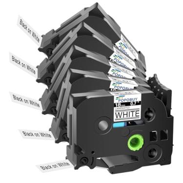 Imagem de POPOBUY Fita branca laminada de 0,7 mm de 18 mm compatível com Brother P-Touch TZ241 TZ-241 TZe-241 TZe241 3/10.2 cm fita preta sobre branca para etiquetas PTD410 PT-D400 PT-D610BT PTD600, pacote com