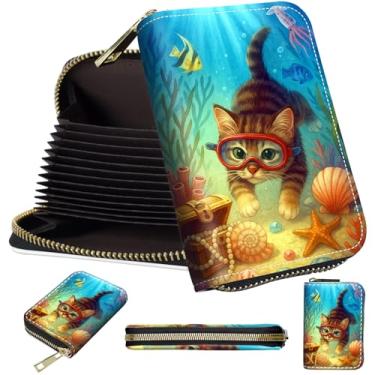 Imagem de Carteira pequena com suporte de cartão para mulheres, estojo pequeno com zíper para cartão de crédito com bloqueio RFID, organizador compacto de couro PU para meninas, carteira feminina com estampa