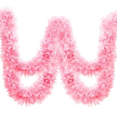 Imagem de Dingion Guirlandas de Natal de 1,5 m guirlandas metálicas torcidas para pendurar guirlanda para árvore de Natal de Halloween, suprimentos de festa para decoração interna e externa (fosco, rosa)