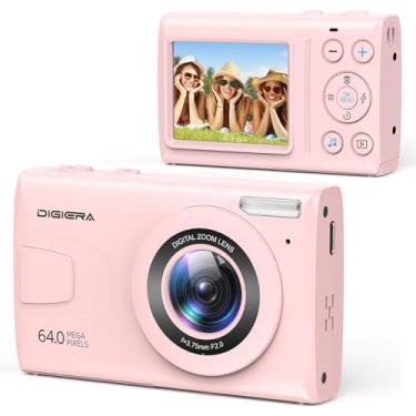 Imagem de DIGIERA Câmera digital C2, vídeo UHD 4K de 64 MP, foco automático e câmera de disparo com tela IPS de 2,4 polegadas, reprodução de MP3/MP4, lapso de tempo, zoom 18x, flash, câmeras compactas para