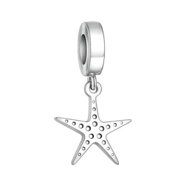 Imagem de BlingNuts Contas de estrela do mar de animais prateadas para neta e aniversário de estrela-do-mar compatíveis com pulseiras Pandora