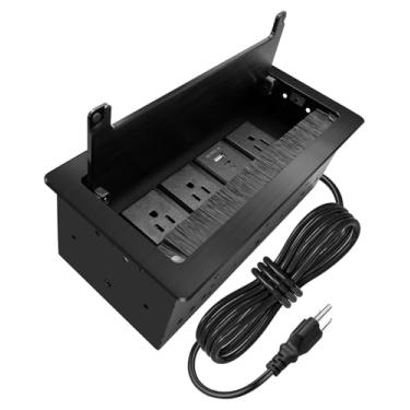 Imagem de Tomada para mesa de conferência com 3 tomadas CA e carregamento rápido USB-A + USB-C, cabo de alimentação de 9,8 m, tomadas embutidas, caixa de conectividade de soquete de mesa resistente para