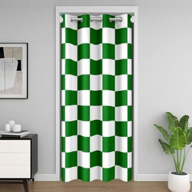 Imagem de Cortina quadriculada retrô divisória de quarto adolescentes mulheres homens verde branco xadrez cortina para porta privacidade 86 x 203 cm 1 painel crianças meninos meninas geométrico capa de armário