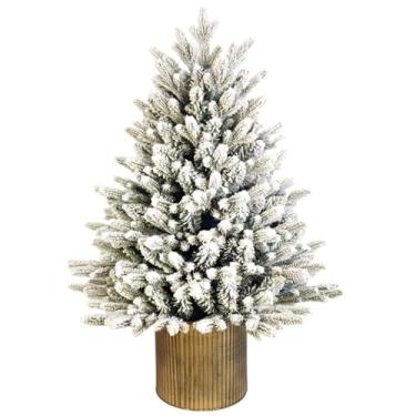 Imagem de Árvore de Natal Nevada 60 cm de Mesa com Base Dourada, com 100 Galhos Cheio, Mini Pinheiro Decoração Minimalista de Escritório, Sala