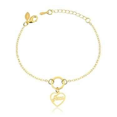 Imagem de Pulseira Elos 1x1 com Pingente Círculo Coração “Jesus” Trabalhado (18cm)