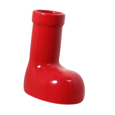 Imagem de IEUDNS Vaso de cerâmica para flores, vaso de bota vermelha de Natal, arranjo de flores minimalista, suporte para plantas para mesa, prateleira para casa, L 21cmx14cmx25cm