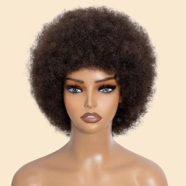 Imagem de JOEDIR HAIR Peruca afro unissex dos anos 70, perucas de cabelo humano, peruca afro kinky a granel, bomba, fofa, ondulada, 25 cm, 180% de densidade (2)
