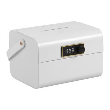 Imagem de XYDHQS Caixa de dinheiro SAFEKids com fechadura combinada, cofrinho portátil com ranhura e alça de couro, pequeno e elegante caixa de dinheiro de metal para crianças meninos meninas (branco)