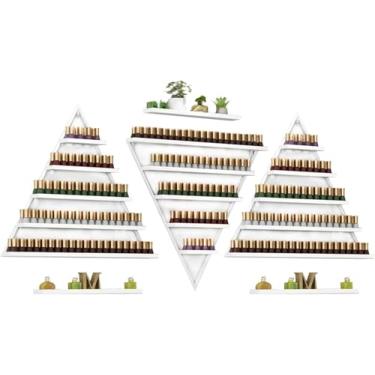 Imagem de Metal 5 Tier Unha Polonês Prateleira De óleo Essencial Display Rack Nail Salon Loja De Ferro Pendurado Parede Triângulo Display Rack Prateleira De Armazenamento Pratel, White, 6PCS Sets