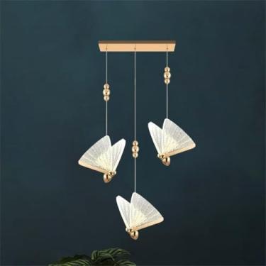 Imagem de Lustre De Borboleta Luminária De Sala De Jantar 8 Luzes Ilha De Cozinha Pingente De Luz 4500k 40w Moderno Led Colorido Acrílico Borboleta Lâmpada, Clear, 3-Heads Long Ceiling