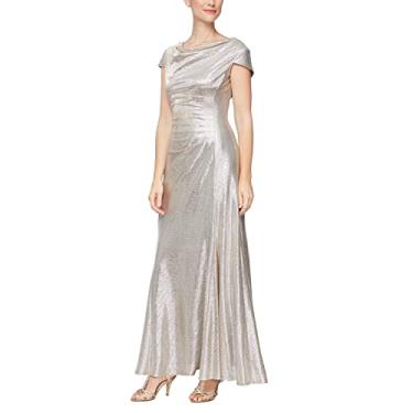 Imagem de Alex Evenings Vestido feminino longo decote drapeado mãe da noiva, vestido formal para eventos (tamanhos pequenos e regulares), Champanhe metálico, 44