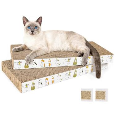 Imagem de PatiencET Pacote com 2 almofadas de papelão para gatos com erva-dos-gatos, placa plana dupla face para gatos pequenos e médios