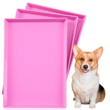 Imagem de Maxdot 3 peças de bandeja de substituição para caixa de cachorro para casa de 61 cm, rosa rosa ideal para treinamento de penico bandeja de plástico à prova de mastigação canil para animais de