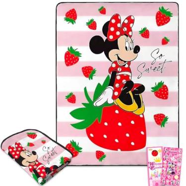 Imagem de Disney Conjunto de cobertor de lã Minnie Mouse – Pacote com cobertor macio mais adesivos, mais para crianças, adultos e adolescentes | Cobertor aconchegante Minnie Mouse 117 x 152 cm