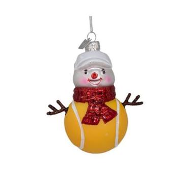 Imagem de Boneco de neve de bola de tênis Kurt Adler – Enfeite de árvore de Natal de vidro amarelo/vermelho de 8 cm