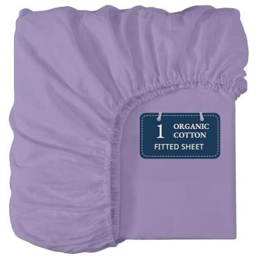 Imagem de Lane Linen Lençol com elástico solteiro 100% algodão orgânico (99 cm x 203 cm) - lençol com elástico 100% algodão supermacio, solteiro, GG, leve e durável - pétala de orquídea