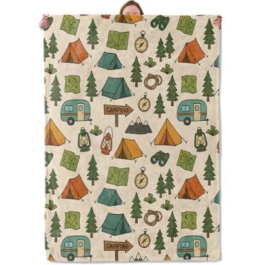 Imagem de Cobertor de aventura de acampamento para mulheres, meninas, crianças, macio, quente, leve, barraca, bússola, lanterna, para quarto, sala de estar, sofá, decoração de casa, 127 x 152 cm