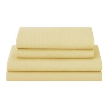 Imagem de Jogo de Cama Bordado Acetinado Embossed 4 Peças - 1 Lençol de Cima, 1 Lençol de Elástico e 2 Fronhas, Não faz bolinha Toque Percal Em Poliéster Extra Macio | ADMIRARE (ALGODÃO EGÍPCIO, CASAL)