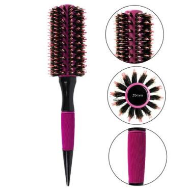Imagem de Escova Cabelo Térmica Redonda Cerdas Duplas 25mm Rosa Penteados Salão 
