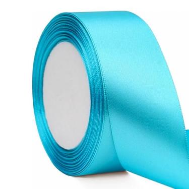 Imagem de Fita de cetim azul aqua de 3,5 cm, fitas de tecido sólido para artesanato DIY, rosas eternas, buquê floral, embrulho de presente, decoração de casamento