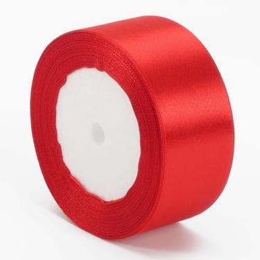 Imagem de Fita de cetim vermelha de 3,8 cm x 25 m, fitas de tecido de face única para rosas eternas, buquês de flores, embrulho de presente, artesanato, chá de panela, decoração de casamento