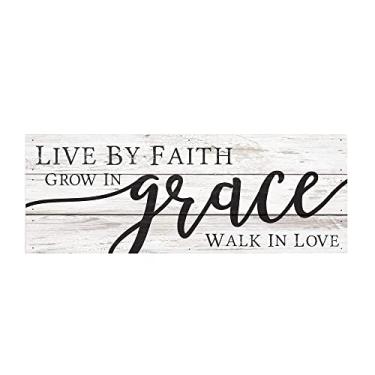 Imagem de P. Graham Dunn Live by Faith Grace Love Whitewash Placa de palete de madeira maciça 30 x 11 cm