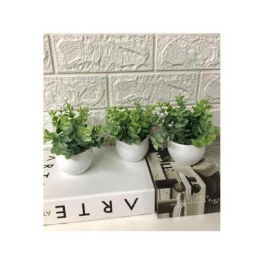 Imagem de Vasinhos Decorativos Branco Redondo Com Plantas - 3 Vasos - Cacaia Flo
