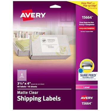 Imagem de Avery Etiquetas de envio transparentes fáceis de descascar para impressoras a laser 8,8 x 10 cm, caixa com 60 (15664), branca