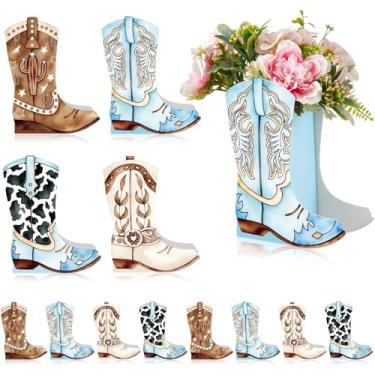 Imagem de Memorywuu Conjunto de 12 botas ocidentais, porta-flores, centro de mesa, caixa de presente em formato de bota, decoração de festa ocidental, centros de mesa para mesas, botas, rodeio, aniversário, chá