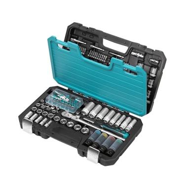 Imagem de HB Conjunto de soquetes de 123 peças AKX008-U, 90T Flex Head Ratchet 3/20.3 cm, 72T Stubby Ratchet 1/10.2 cm, barra de disjuntor de acionamento duplo, soquetes métricos e SAE antiderrapantes de