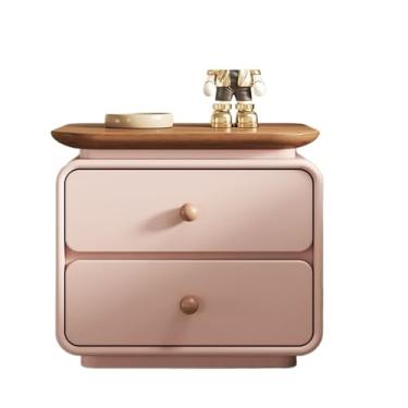 Imagem de Mesa de cabeceira de madeira rosa com bandeja, organizador de gaveta dupla para casa, quarto, mesa de cabeceira (pequena)