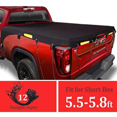 Imagem de Softclub Capa de lona de caminhão para caixa curta (caixa de 15,8 cm) adequada para Ford F150 GMC Silverado/Sierra Ram fita refletiva impermeável resistente 600D Oxford tecido captador capa para cama de caminhão com cordas elásticas
