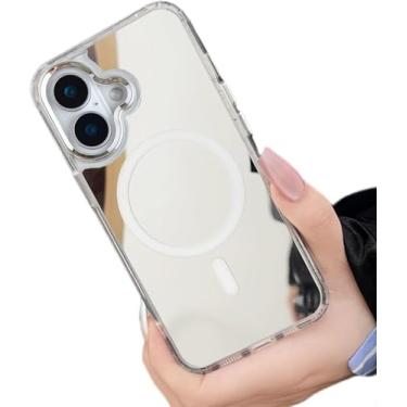 Imagem de YTanazing Capa magnética espelhada para iPhone 17 [compatível com MagSafe] Capa traseira espelhada de vidro brilhante para mulheres e meninas com moldura fina de TPU (poliuretano termoplástico) macio