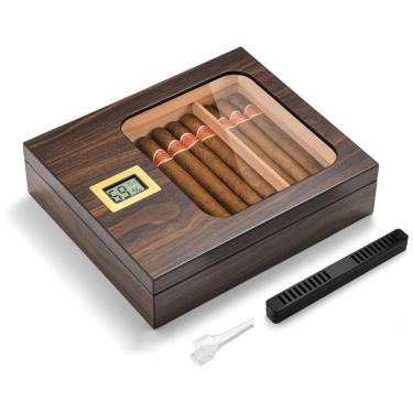 Imagem de Umidor de Charutos OTAKOKIT com Design Moderno de Vidro, Caixa de Cedro com Higrômetro Digital, Umidificador, Divisor, Estojo Artesanal para