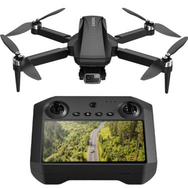 Imagem de Drone GPS com câmera para adultos 4K, controlador de tela sensível ao toque de 5,5 polegadas, suspensão cardan de 3 eixos e EIS, voo de 46 minutos, transmissão FPV de 2 km, quadricóptero dobrável