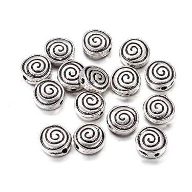 Imagem de KISSITTY 50 peças tibetano antigo prata plana redonda espiral espaçador contas borda perfurada dupla face contas de metal espiral