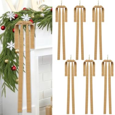 Imagem de LOAVER Pacote com 6 laços de Natal de veludo, 59 × 40 cm, guirlanda extra grande, fita de veludo rústica pré-amarrada, laço para festa de Natal, escada, porta, guirlanda, árvore (cáqui)