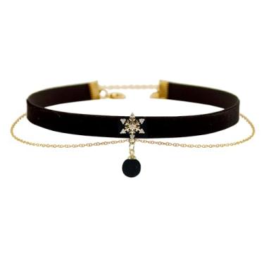 Imagem de MOMOCAT Gargantilha feminina banhada a ouro 14K, floco de neve, preto, bola de veludo, duas camadas, gargantilhas góticas, gargantilhas góticas dos anos 90 Y2k, gargantilha feminina plus size, latão