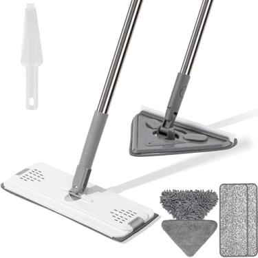Imagem de Esfregão limpador de parede com cabo longo de 84 polegadas, esfregão de microfibra de 144,8 cm com 2 almofadas reutilizáveis, esfregão úmido e poeira para madeira, laminado, piso de azulejo, rodapé