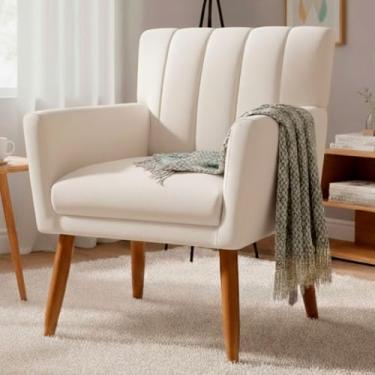 Imagem de Poltrona Sala de Estar Recepção Cadeira Decorativa Suede Confortável Resistente Sarah (Suede bege)