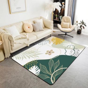 Imagem de Tapete verde sálvia fofo com folhas e flores para quarto | Tapete redondo pequeno de 7 x 12 cm, lavável, antiderrapante, boho, círculo, crianças, botânico, tapete abstrato, para sala de jogos, sala de