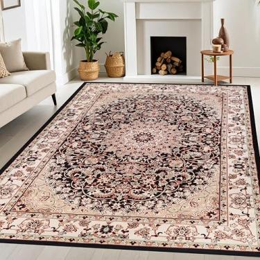 Imagem de Superior Tapete de área interna lavável com borda medalhão floral Chatou, tapetes laváveis à máquina, para quarto, sala de estar, jantar, pisos de cozinha, suporte de algodão, tapetes fáceis de limpar