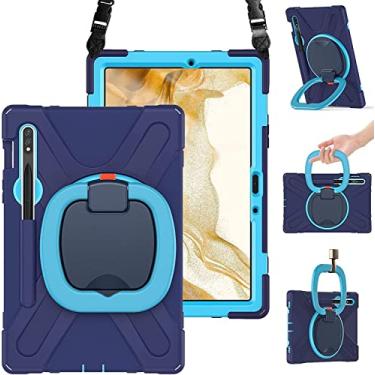 Imagem de Capa para Galaxy Tab S8+/S7 FE/S7+ 12,4 polegadas, capa de silicone resistente com suporte de caneta S, alça de alça, suporte estável, alça de ombro para Samsung Tab S7Plus/S8Plus/S7FE (azul marinho + azul)