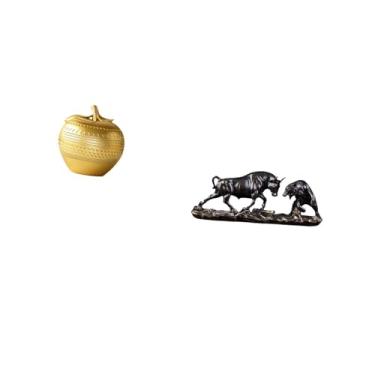 Imagem de Fenteer Estatueta de Resina de Touro, Escultura Moderna de Frutas E Animais, Arte para Mesa, Estante, Sala de Jantar, Quarto, Escritório, Estátua de Gado de F
